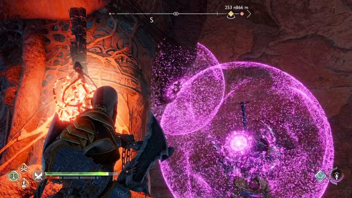 Wystrzelcie kilka strzał pieczęci w pnącza na 2 krysztale i kilka strzał w skałę obok - God of War Ragnarok: Zakazane Piaski (The Forbidden Sands), Alfheim - sekrety, znajdźki - God of War Ragnarok - poradnik do gry
