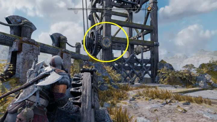 Złapcie za koło i opuśćcie dźwig o 2 poziomy w dół - God of War Ragnarok: Ciężar łańcuchów (The Weight of Chains) - solucja, opis przejścia - God of War Ragnarok - poradnik do gry