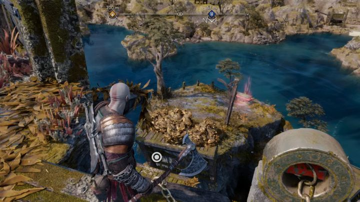 Złapcie za uchwyt na dźwigni i przeskoczcie na drugą stronę - God of War Ragnarok: Ciężar łańcuchów (The Weight of Chains) - solucja, opis przejścia - God of War Ragnarok - poradnik do gry