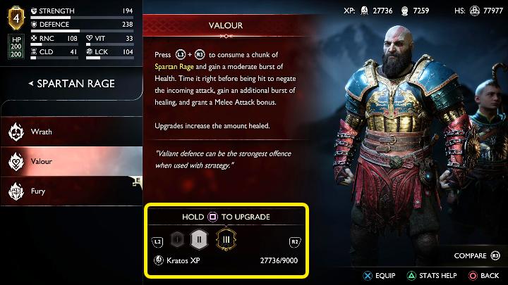 Każdy rodzaj Spartańskiego Szału można ulepszyć do maksymalnie 3 poziomu, wykorzystując na to punkty doświadczenia - God of War Ragnarok: Bronie - God of War Ragnarok - poradnik do gry