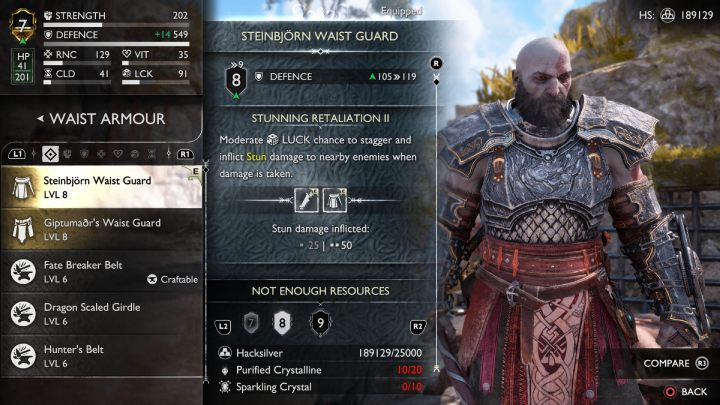 Pancerz Steinbjorna (Steinbjorn Armor) pozwala na odzyskanie małej ilości zdrowia po otrzymaniu znacznych obrażeń oraz daje premię do zadawania obrażeń od ogłuszenia - God of War Ragnarok: Pancerz Steinbjorna (Steinbjorn Armor) - God of War Ragnarok - poradnik do gry