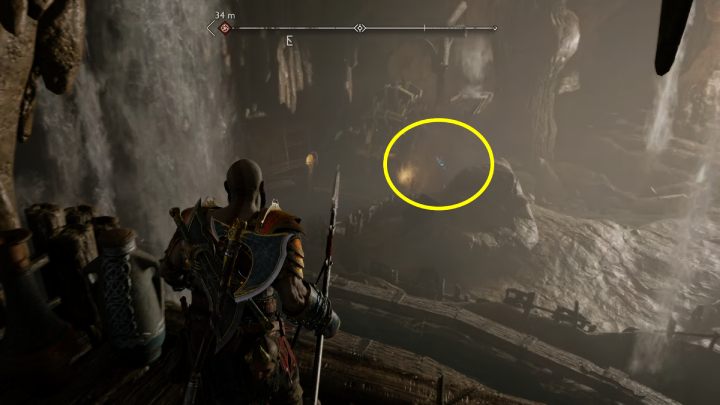 3 runa znajduje się po prawej stronie skrzyni, zasłonięta przez wodospad - God of War Ragnarok: Ogryzek (The Applecore), Svartalfheim - sekrety, znajdźki - God of War Ragnarok - poradnik do gry
