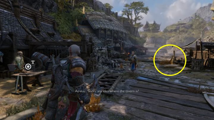 Znajdźka leży przy workach, w pobliżu sklepu Sindriego - God of War Ragnarok: Nidavellir, Svartalfheim - sekrety, znajdźki - God of War Ragnarok - poradnik do gry