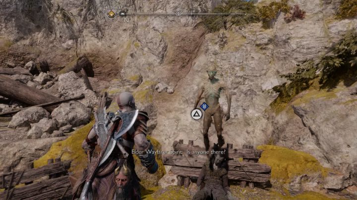 Jeśli porozmawiacie z duchem ojca na Wyspie Alberyka, na Smoczej plaży spotkacie ducha syna i na odwrót - God of War Ragnarok: Zaginiony skarb (The Lost Treasure) - przysługa, solucja, opis przejścia - God of War Ragnarok - poradnik do gry