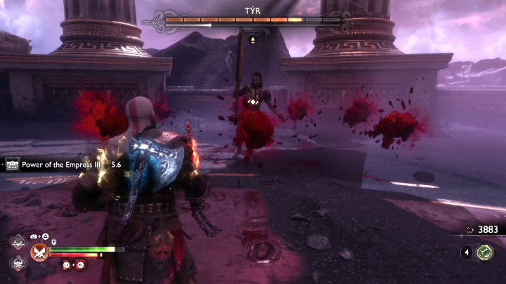 W drugim starciu Tyr korzysta z potężnej dwuręcznej broni, która przypomina Aztecki oręż Macuahuitl - God of War Ragnarok Valhalla: Tyr - God of War Ragnarok - poradnik do gry
