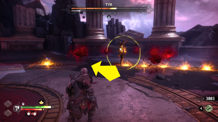 Tyr korzysta także z magii krwi, co pozwala mu tworzyć lewitujące kule krwi - te można w łatwy sposób unikać - God of War Ragnarok Valhalla: Tyr - God of War Ragnarok - poradnik do gry