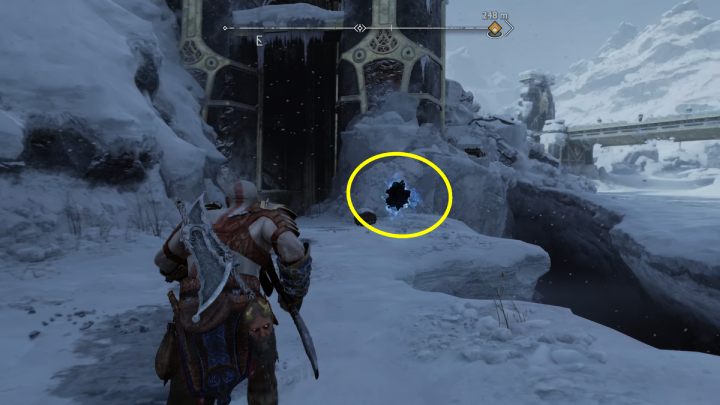 Znajdźka jest przy windzie prowadzącej na wyższy obszar - God of War Ragnarok: Wybrzeże Dziewięciu (Shores of Nine), Midgard - sekrety, znajdźki - God of War Ragnarok - poradnik do gry