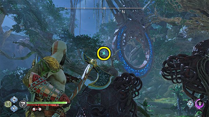 Kruk siedzi na gałęzi na północny-wschód od obozu (musicie wyjść z niego) - God of War Ragnarok: Obóz Frejra (Freyrs Camp), Vanaheim - sekrety, znajdźki - God of War Ragnarok - poradnik do gry