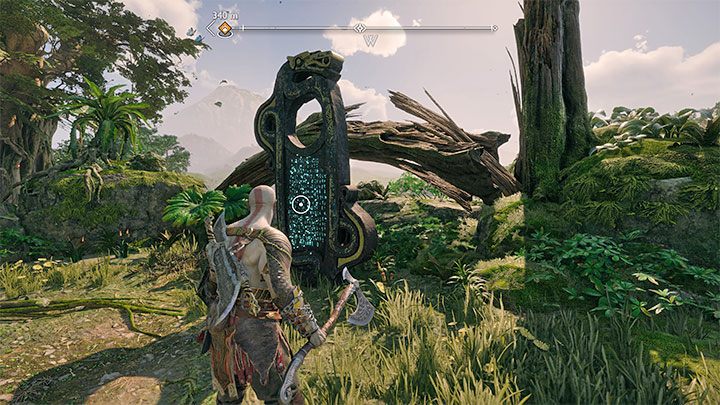Pionową tablicę z runami znajdziecie tuż po tym jak doświadczycie po raz pierwszy nagłej zmiany pory dnia - God of War Ragnarok: Zachodnie lasy Barri (Western Barri Woods), Vanaheim - sekrety, znajdźki - God of War Ragnarok - poradnik do gry