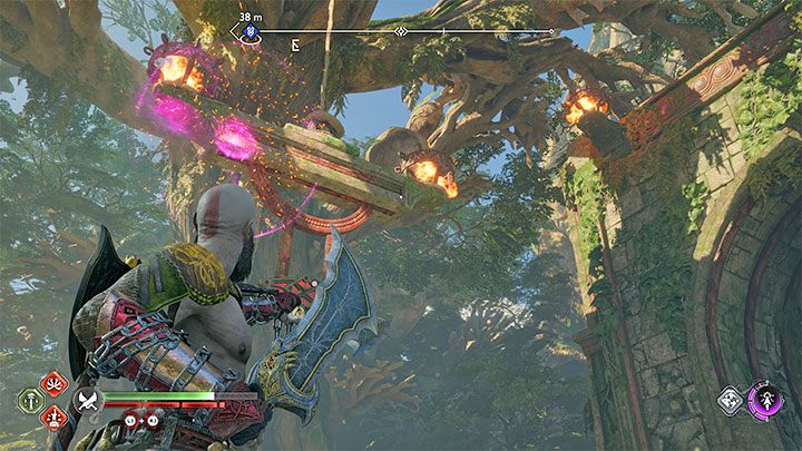 Utwórzcie pieczęcie na platformie - ma to na celu przeniesienie płomieni z zapalonego już prawego kosza do lewego kosza - God of War Ragnarok: Plac Pielgrzyma (Pilgrims Landing), Vanaheim - sekrety, znajdźki - God of War Ragnarok - poradnik do gry