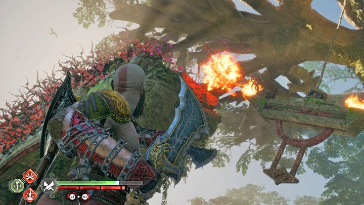 Ponownie złapcie się platformy i rozbujajcie ją w lewo - God of War Ragnarok: Plac Pielgrzyma (Pilgrims Landing), Vanaheim - sekrety, znajdźki - God of War Ragnarok - poradnik do gry