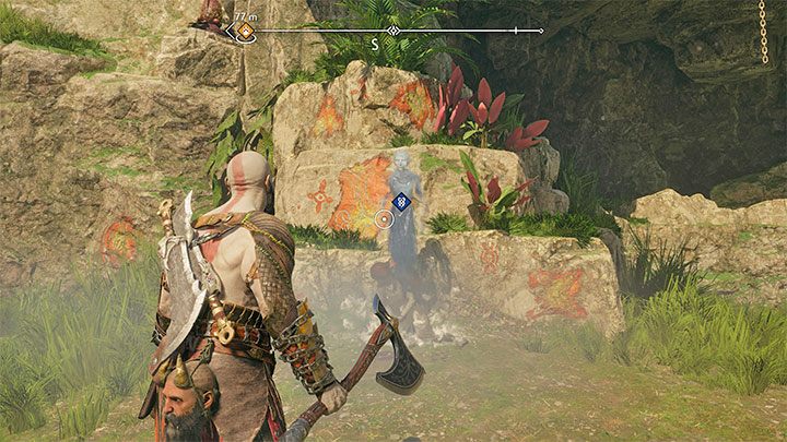 Musicie dotrzeć łodzią do przystani w Ruinach wśród klifów, pokonać wszystkie potwory i dopiero po wygranej bitwie znaleźć zjawę - Gunhild - God of War Ragnarok: Ruiny wśród klifów (Cliffside Ruins), Vanaheim - sekrety, znajdźki - God of War Ragnarok - poradnik do gry