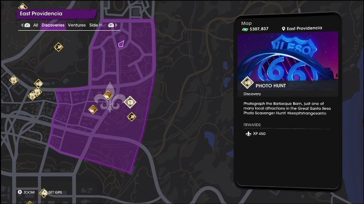 Ta aktywność Fotograficzne polowanie znajduje się we wschodniej części dzielnicy Wschodnia Providencia - Saints Row 2022: Odkrycia (Wschodnia Providencia)- lista i opisy aktywności - Saints Row - poradnik do gry