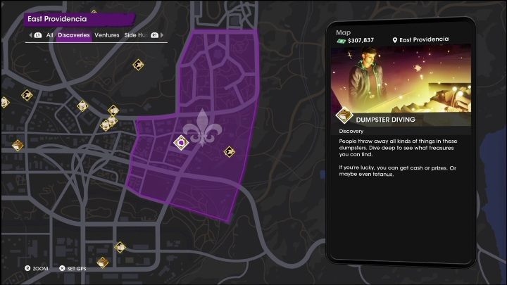 Aktywność Śmiecionurek znajduje się w zachodnio centralnej części dzielnicy Wschodnia Providencia - Saints Row 2022: Odkrycia (Wschodnia Providencia)- lista i opisy aktywności - Saints Row - poradnik do gry