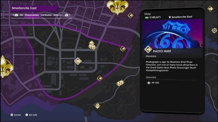 Ta aktywność Fotograficzne polowanie znajduje się w centralnej części dzielnicy, przy głównej drodze - Saints Row 2022: Odkrycia (Wschodnie Smelterville) - lista i opisy aktywności - Saints Row - poradnik do gry