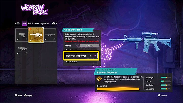 Musicie odwiedzić arsenał w siedzibie Świętych lub sklep z bronią Friendly Fire, podświetlić nazwę zdolności i zmienić jej status na aktywny - Saints Row 2022: Zdolności charakterystyczne (Signature Ability) - Saints Row - poradnik do gry