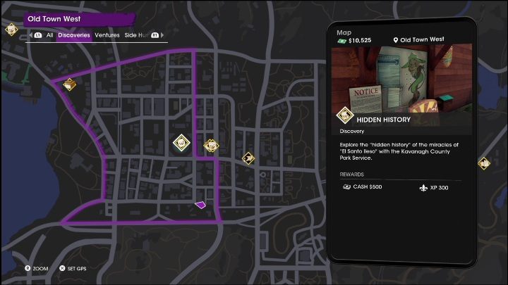 Aktywność Tajna historia znajduje się we wschodniej części dzielnicy Zachodnie Stare Miasto, niedaleko granicy z kolejną częścią mapy - Saints Row: Odkrycia (Zachodnie Stare Miasto) - lista i opisy aktywności - Saints Row - poradnik do gry