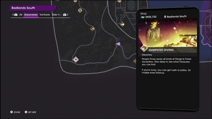 Aktywność Śmiecionurek znajduje się w południowo zachodniej części dzielnicy, przy krańcu mapy - Saints Row 2022: Odkrycia (Południowe Pustkowia) - lista i opisy aktywności - Saints Row - poradnik do gry