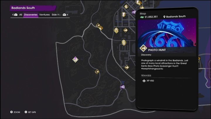 Aktywność Fotograficzne polowanie znajduje się w zachodniej części, pośrodku pustkowia - Saints Row 2022: Odkrycia (Południowe Pustkowia) - lista i opisy aktywności - Saints Row - poradnik do gry