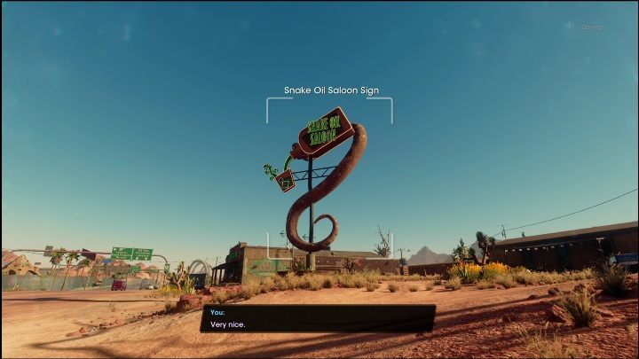 Wyznaczoną nagrodę otrzymacie, gdy zrobicie zdjęcie znaku promującego Saloon Snake Oil - Saints Row 2022: Odkrycia (Północna pustynia Rojas) - lista i opisy aktywności - Saints Row - poradnik do gry