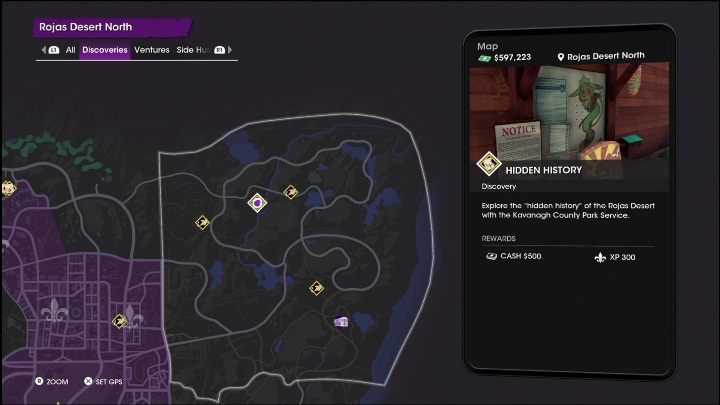 Aktywność Tajna historia znajduje się w północnej części lokacji, zaraz obok punktu widokowego - Saints Row 2022: Odkrycia (Północna pustynia Rojas) - lista i opisy aktywności - Saints Row - poradnik do gry