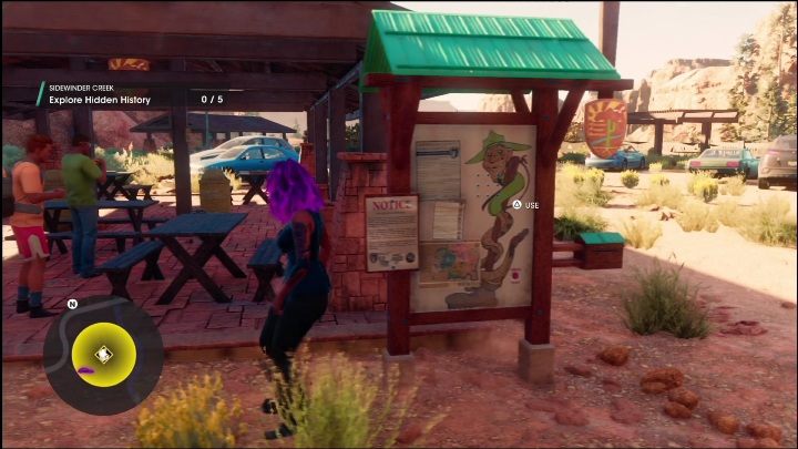 Tajna historia rozpocznie się, gdy klikniecie przycisk na tablicy startowej, zaraz przed punktem turystycznym - Saints Row 2022: Odkrycia (Północna pustynia Rojas) - lista i opisy aktywności - Saints Row - poradnik do gry