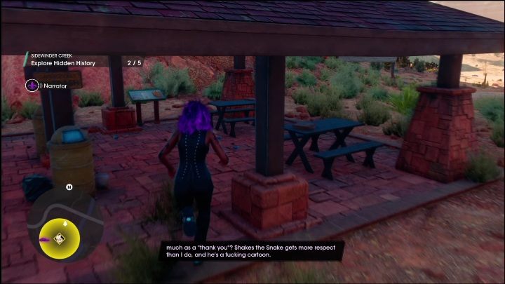 Ostatni punkt leży w miejscu odpoczynku dla turystów, zaraz obok drewnianych ławek - Saints Row 2022: Odkrycia (Północna pustynia Rojas) - lista i opisy aktywności - Saints Row - poradnik do gry