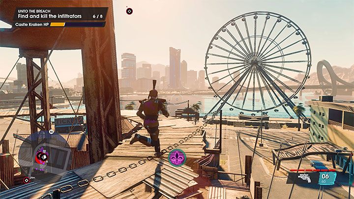 Najtrudniej jest odnaleźć infiltratora na szczycie warowni - prowadzą tam zakręcane balkoniki i najlepiej przeciwnika tego zostawić sobie na sam koniec - Saints Row 2022: Do wyłomu (Unto the Breach) - solucja, opis przejścia - Saints Row - poradnik do gry