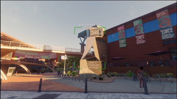 Aby otrzymać wyznaczoną nagrodę musicie zrobić zdjęcie symbolu SAD dostępnego na środku kampusu - Saints Row 2022: Odkrycia (Zachodnia Marina) - lista i opisy aktywności - Saints Row - poradnik do gry