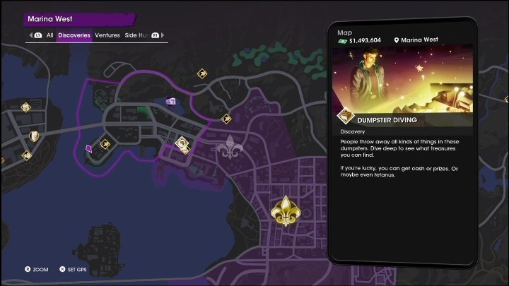 Aktywność Śmiecionurek znajduje się za drewnianym budynkiem, w południowo wschodniej części regionu - Saints Row 2022: Odkrycia (Zachodnia Marina) - lista i opisy aktywności - Saints Row - poradnik do gry