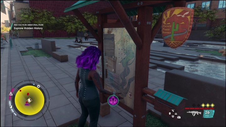 Tajna historia rozpocznie się, gdy klikniecie przycisk na tablicy startowej, zaraz przed punktem turystycznym - Saints Row 2022: Odkrycia (Zachodnia Marina) - lista i opisy aktywności - Saints Row - poradnik do gry
