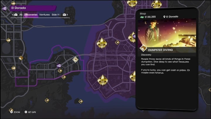 Aktywność Śmiecionurek znajduje się w północno wschodniej części dzielnicy El Dorado - Saints Row 2022: Odkrycia (El Dorado) - lista i opisy aktywności - Saints Row - poradnik do gry