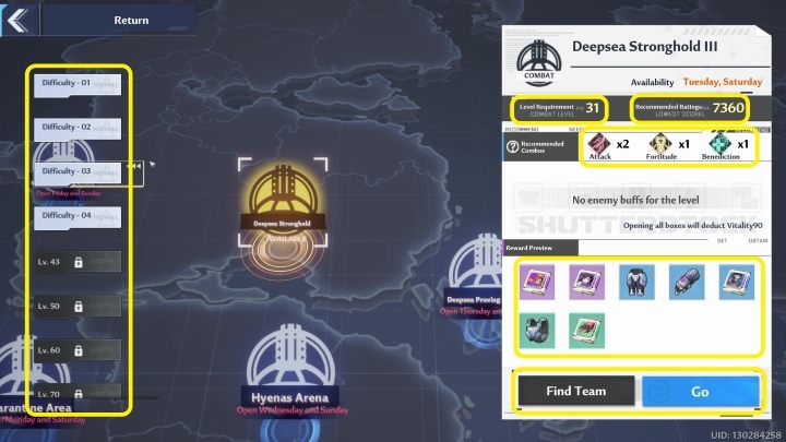 Po wybraniu którejś przygody będziecie mogli również ustalić poziomy trudności (po lewej stronie) - Tower of Fantasy: Joint Operation - Tower of Fantasy - poradnik do gry