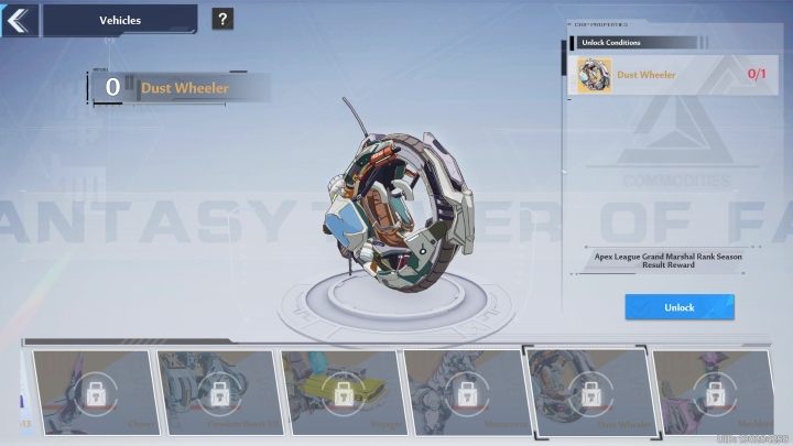 Dust Wheeler jest nagrodą za osiągnięcie rangi Grand Marshal w którymś z sezonów Apex League - Tower of Fantasy: Vehicles (pojazdy) - lista wszystkich, jak odblokować - Tower of Fantasy - poradnik do gry