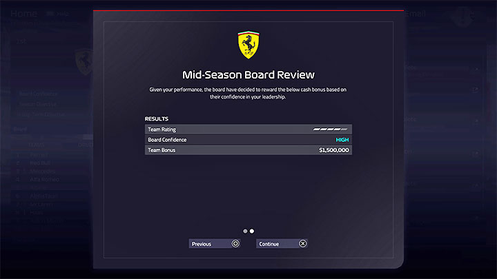 Ocena zarządu (Board Review) ma miejsce w połowie sezonu oraz po jego zakończeniu - F1 Manager 2022: Finanse (Finances) i zarząd (Board) - F1 Manager 2022 - poradnik do gry