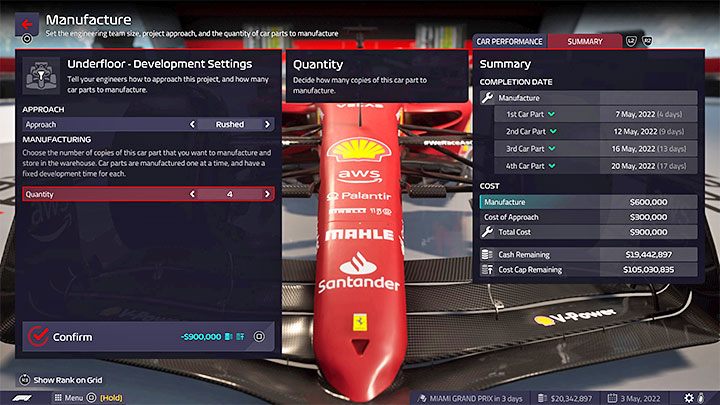 Czas trwania projektu (Development) - w oknie tym możecie - F1 Manager 2022: Bolidy i ich rozwój - projektowanie części (Design) - F1 Manager 2022 - poradnik do gry