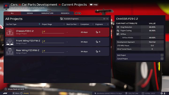 Rozpocznijcie 3 różne projekty i do każdego z nich przydzielcie 6 inżynierów - F1 Manager 2022: Trofea / Osiągnięcia - lista wszystkich, poradnik trofeowy - F1 Manager 2022 - poradnik do gry
