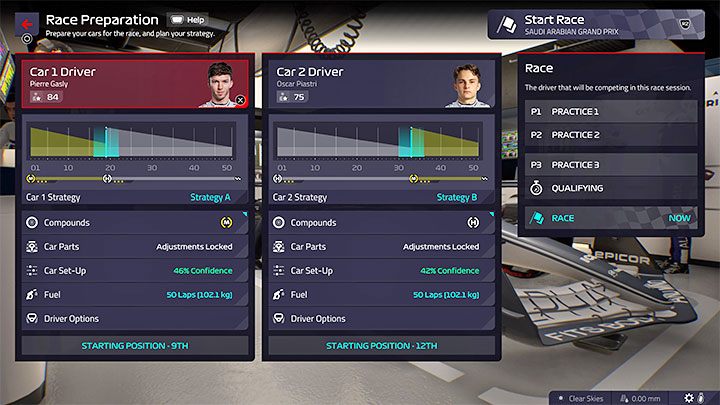 Gra zawsze zaproponuje Wam 3 rekomendowane strategie na wyścig na bazie wyników z treningów i kwalifikacji - F1 Manager 2022: Porady na start - lista - F1 Manager 2022 - poradnik do gry