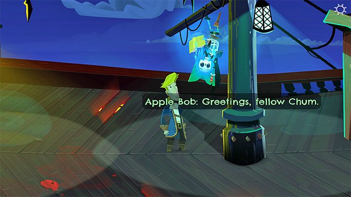Apple Bob - znajdziecie go na głównym pokładzie statku LeChucka (LeChucks Ship) - Return to Monkey Island: Złoty klucz Bella Fisher (Bella Fishers Golden Key) - solucja, opis przejścia - Return to Monkey Island - poradnik do gry