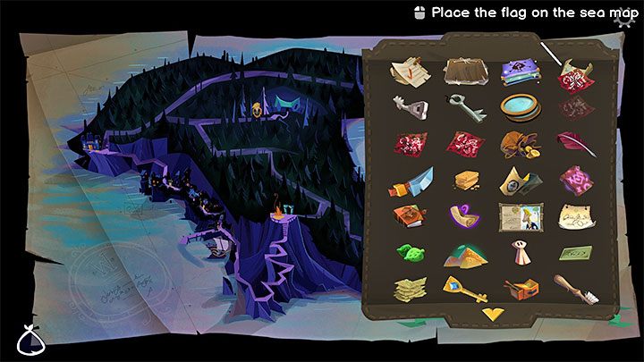 Mając wszystkie 3 mapy wybierzcie dowolną z nich z inwentarza i użyjcie jej na mapie mórz (Sea Map) - Return to Monkey Island: Złoty klucz Bella Fisher (Bella Fishers Golden Key) - solucja, opis przejścia - Return to Monkey Island - poradnik do gry