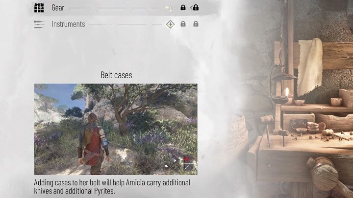 Z nożami powiązane jest ulepszenie Pokrowce przy pasku (Belt cases) z kategorii Sprzęt (Gear) - Plague Tale Requiem: Jak zwiększyć limit noży w inwentarzu? - A Plague Tale Requiem - poradnik do gry
