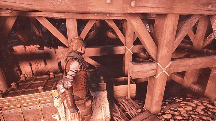 Podpalcie siano i po zeskoczeniu na dół poszukajcie najpierw nowej sekretnej skrzyni, która tradycyjnie zawiera m - Plague Tale Requiem: Znalezienie drogi do łodzi (Find a way to reach the boat) - solucja, opis przejścia - A Plague Tale Requiem - poradnik do gry