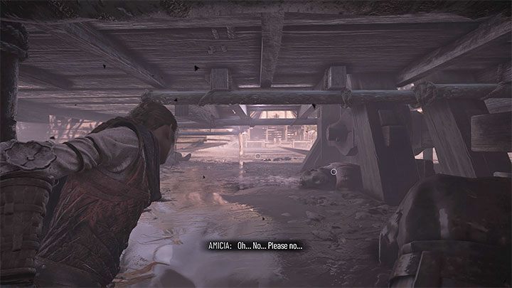 Przeciskajcie się przez skażony obszar, aż dotrzecie do zwłok, które zaklinowały się w mechaniźmie - Plague Tale Requiem: Znalezienie drogi do łodzi (Find a way to reach the boat) - solucja, opis przejścia - A Plague Tale Requiem - poradnik do gry