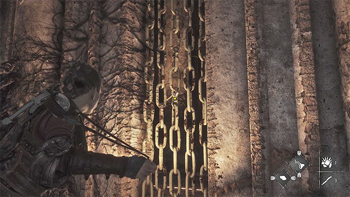 Tak samo jak wcześniej musicie trafić z procy w łańcuch - Plague Tale Requiem: Otwarcie bramy (Open the gate) - solucja, opis przejścia - A Plague Tale Requiem - poradnik do gry