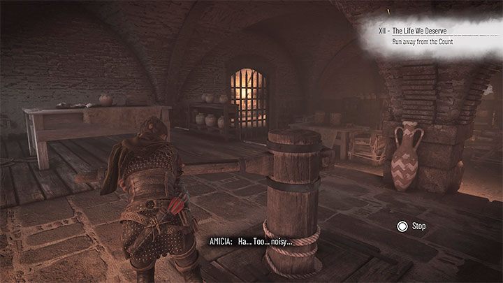 W nowej części piwnicy znajduje się obrotowy mechanizm do opuszczenia kraty - Plague Tale Requiem: Ucieczka przed Hrabią (Run away from the Count) - solucja, opis przejścia - A Plague Tale Requiem - poradnik do gry