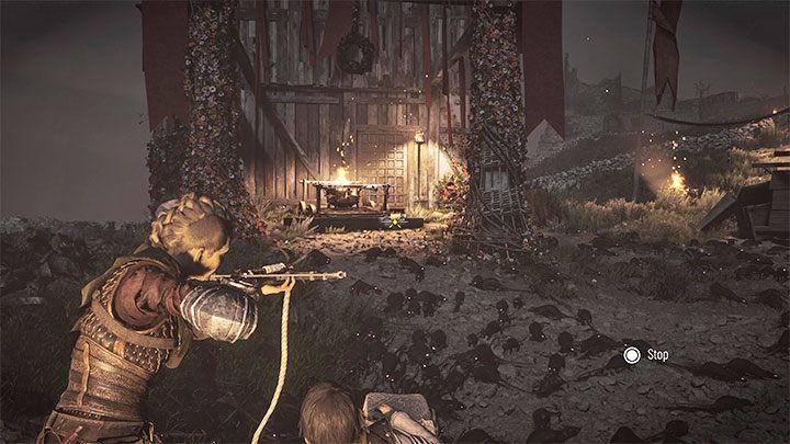 Poproście Sophię o użycie pryzmatu i dotrzyjcie do płonącego wbitego bełtu (będzie to na krawędzi zasięgu działania pryzmatu) - Plague Tale Requiem: Dotarcie do ruin (Reach the ruins at the centre of the island) - solucja, opis przejścia - A Plague Tale Requiem - poradnik do gry