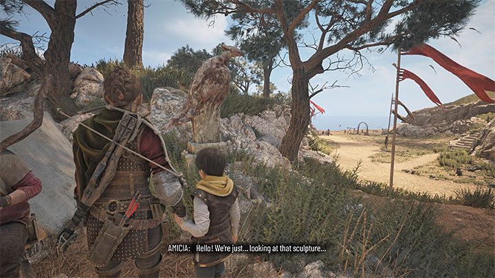 Piąty posąg znajdziecie obok wspomnianych flag - Plague Tale Requiem: Eksploracja wyspy (Explore the island) - solucja, opis przejścia - A Plague Tale Requiem - poradnik do gry