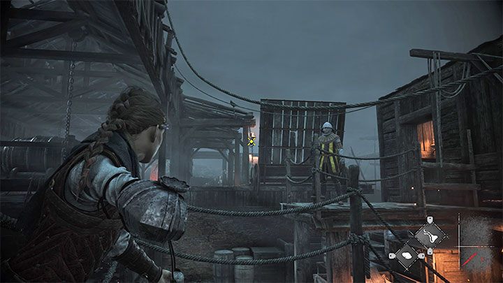 Zbliżcie się do żołnierza i użyjcie procy na zaczepie obok niego - Plague Tale Requiem: Znalezienie łodzi Zakonu (Find the Orders boat) - solucja, opis przejścia - A Plague Tale Requiem - poradnik do gry