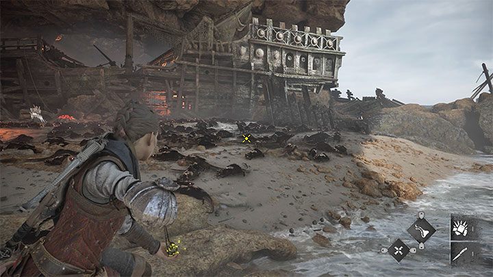 W obszarze z dużym wrakiem zaczniecie napotykać kolejne szczury - Plague Tale Requiem: Przeprawa przez plażę (Cross the beach) - solucja, opis przejścia - A Plague Tale Requiem - poradnik do gry