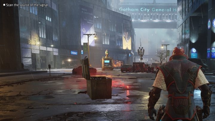 Po eliminacji Świrusów, udajcie się ulicą w stronę samochodu z lodami, gdzie znajduje się nadajnik - Gotham Knights: Rozdział Harley Quinn - solucja, opis przejścia - Gotham Knights - poradnik do gry